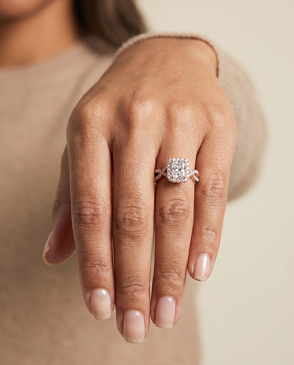 The Annie Halo Radiant Cut Engagement Ring Setting in 14K Rose Gold