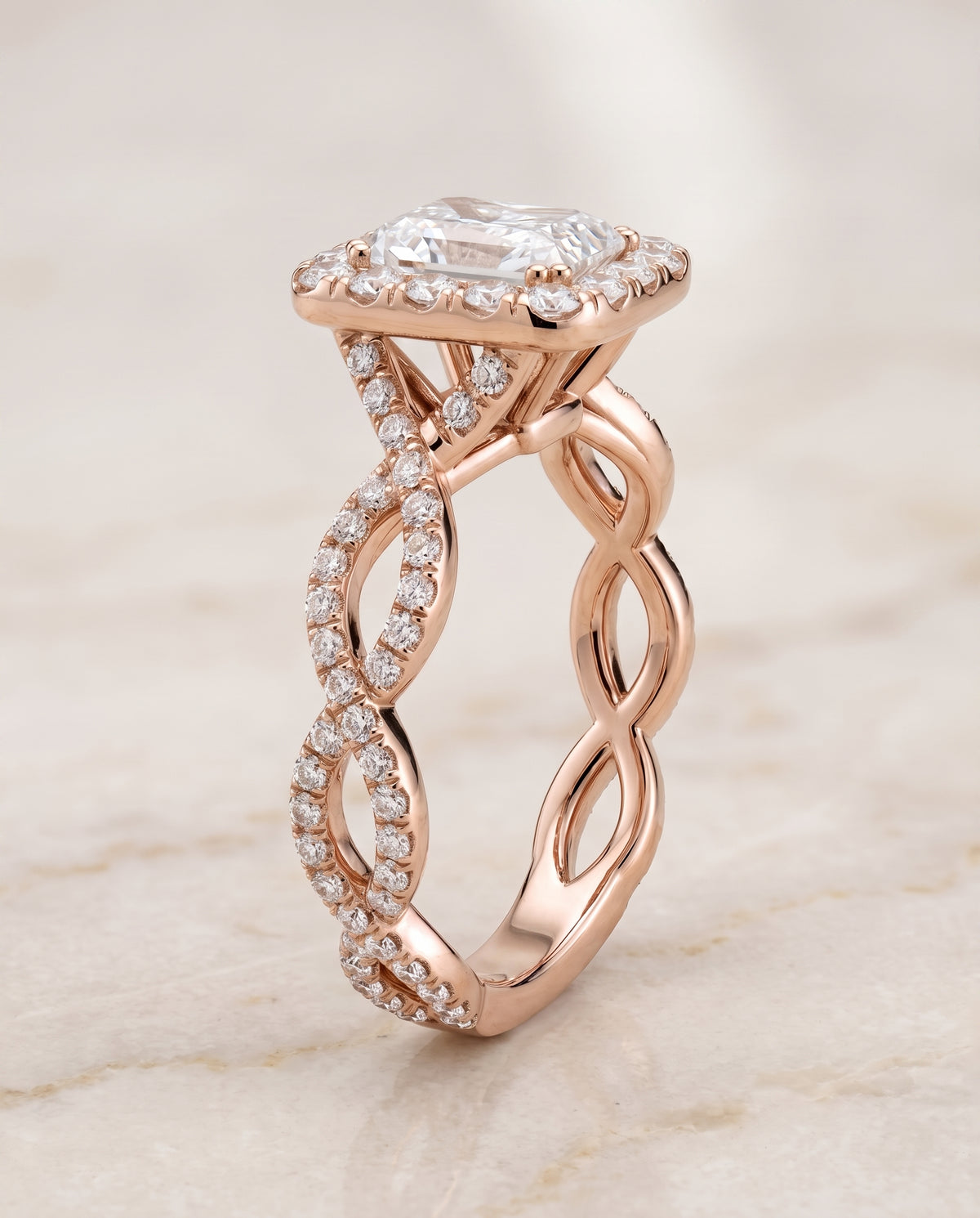 The Annie Halo Radiant Cut Engagement Ring Setting in 14K Rose Gold