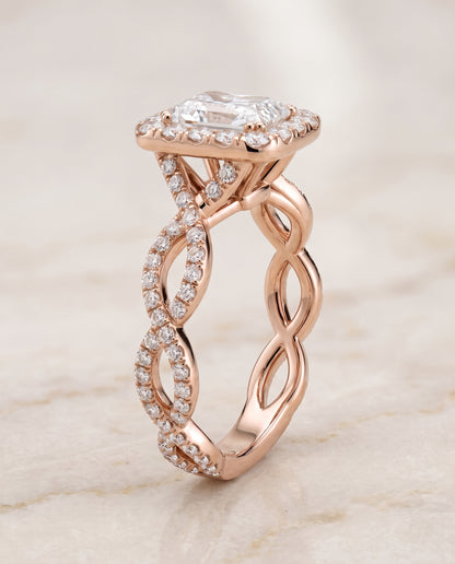 The Annie Halo Radiant Cut Engagement Ring Setting in 14K Rose Gold