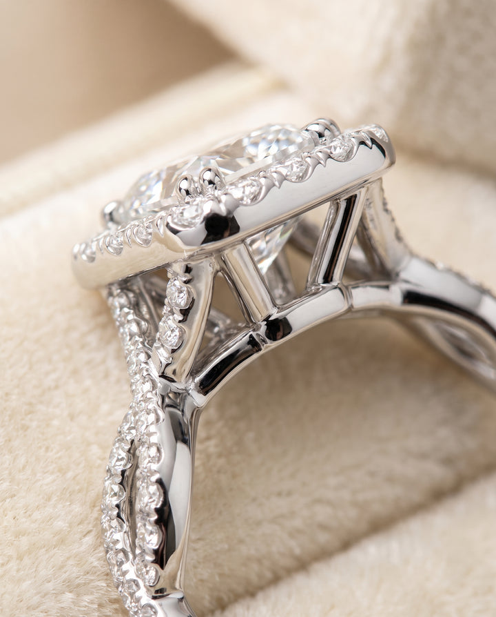 The Annie Halo Radiant Cut Engagement Ring Setting in 18K White Gold
