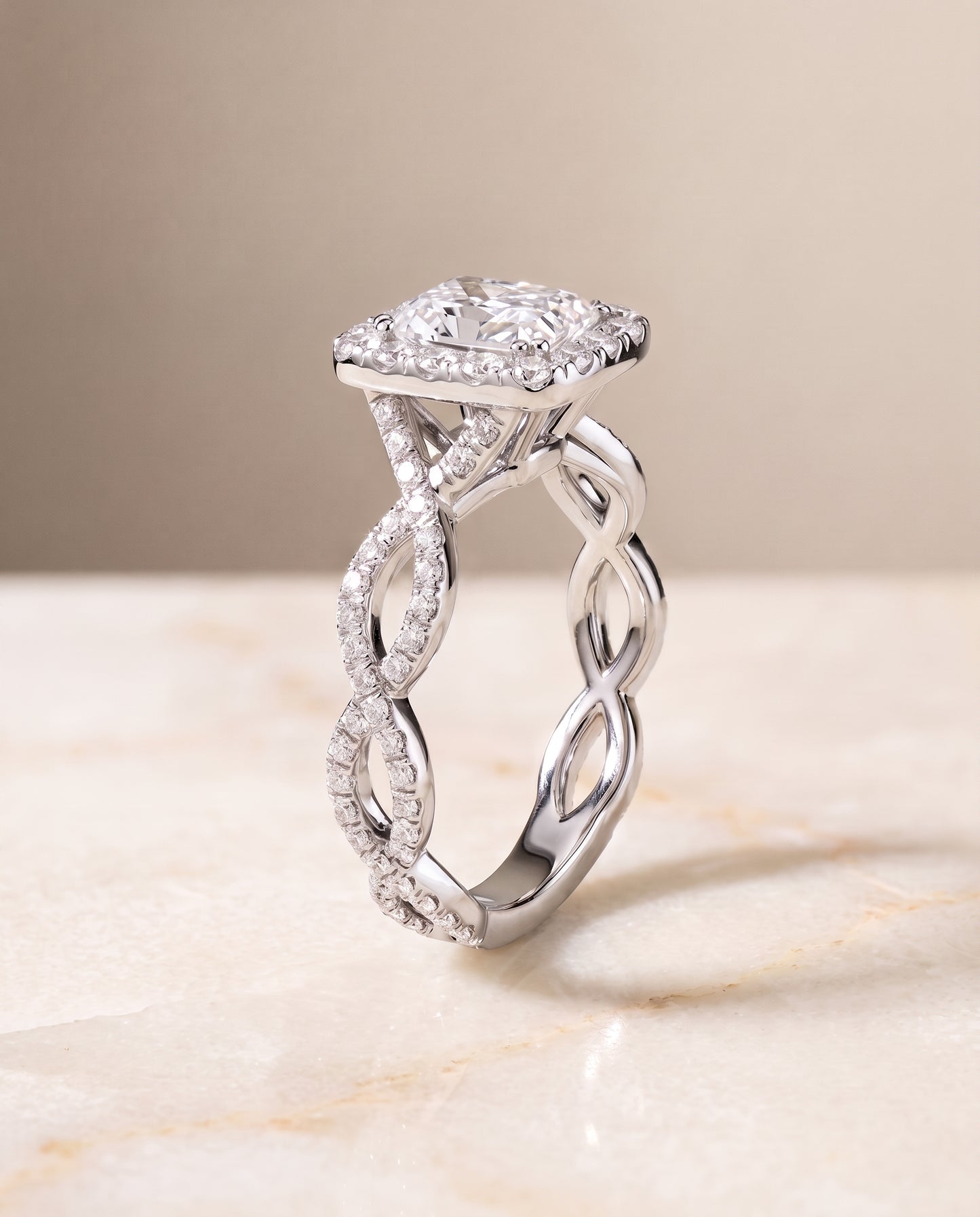 The Annie Halo Radiant Cut Engagement Ring Setting in 18K White Gold