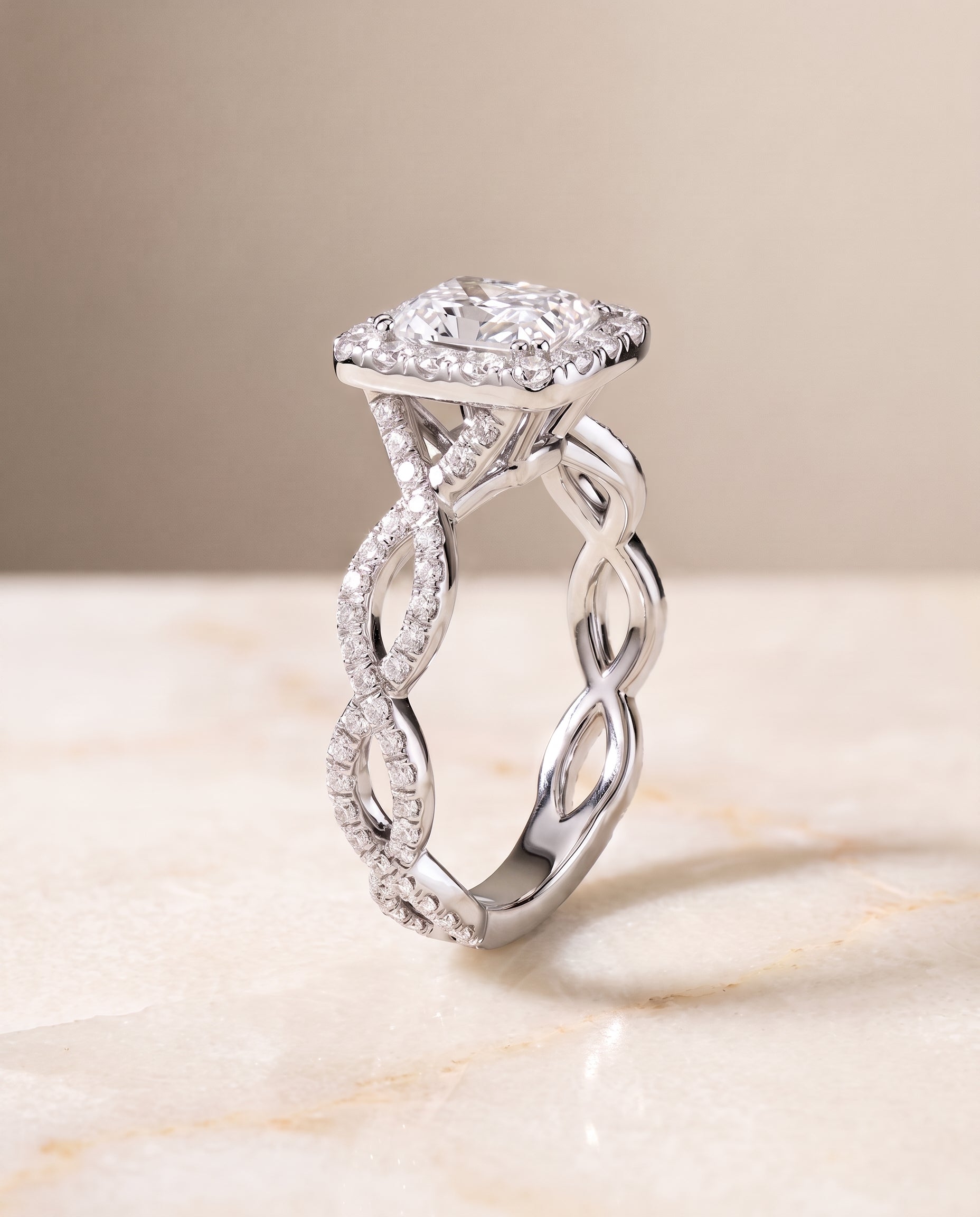 Halo Cut styling on The Annie radiant engagement ring setting | RockHer
