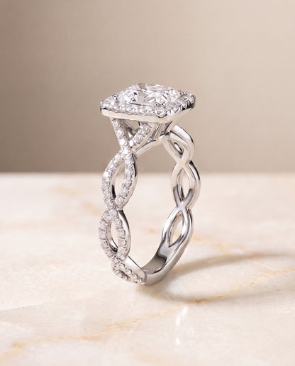 The Annie Halo Radiant Cut Engagement Ring Setting in 18K White Gold