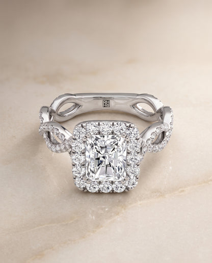 The Annie Halo Radiant Cut Engagement Ring Setting in 18K White Gold