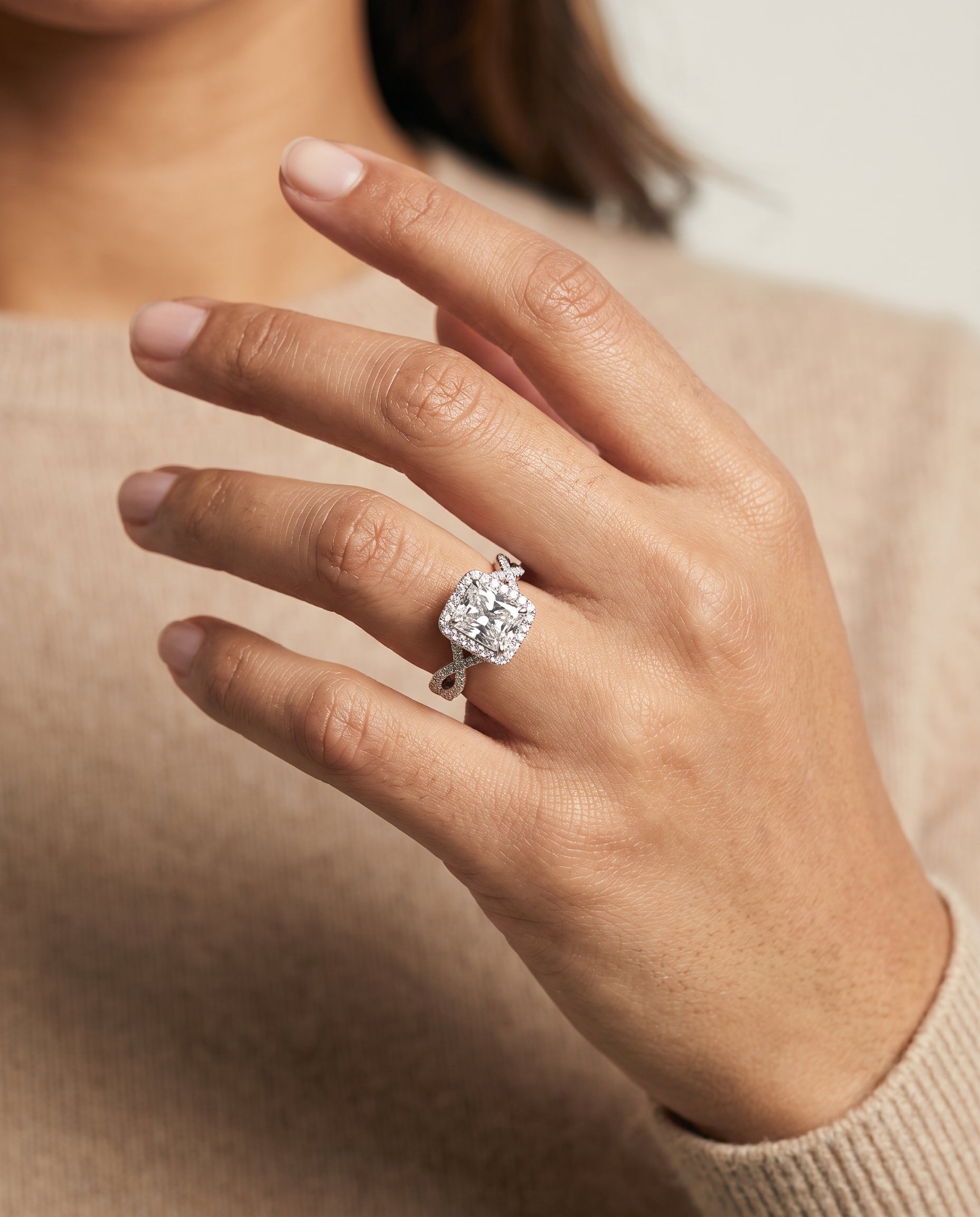 The Annie engagement ring setting in Platinum, halo cut design | RockHer