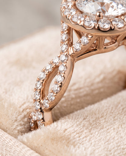 The Annie Halo Round Engagement Ring Setting in 14K Rose Gold