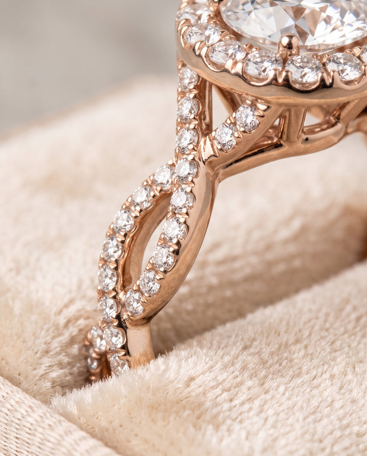The Annie Halo Round Engagement Ring Setting in 14K Rose Gold
