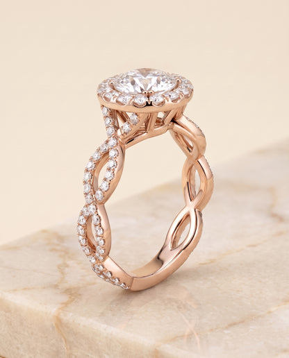 The Annie Halo Round Engagement Ring Setting in 14K Rose Gold