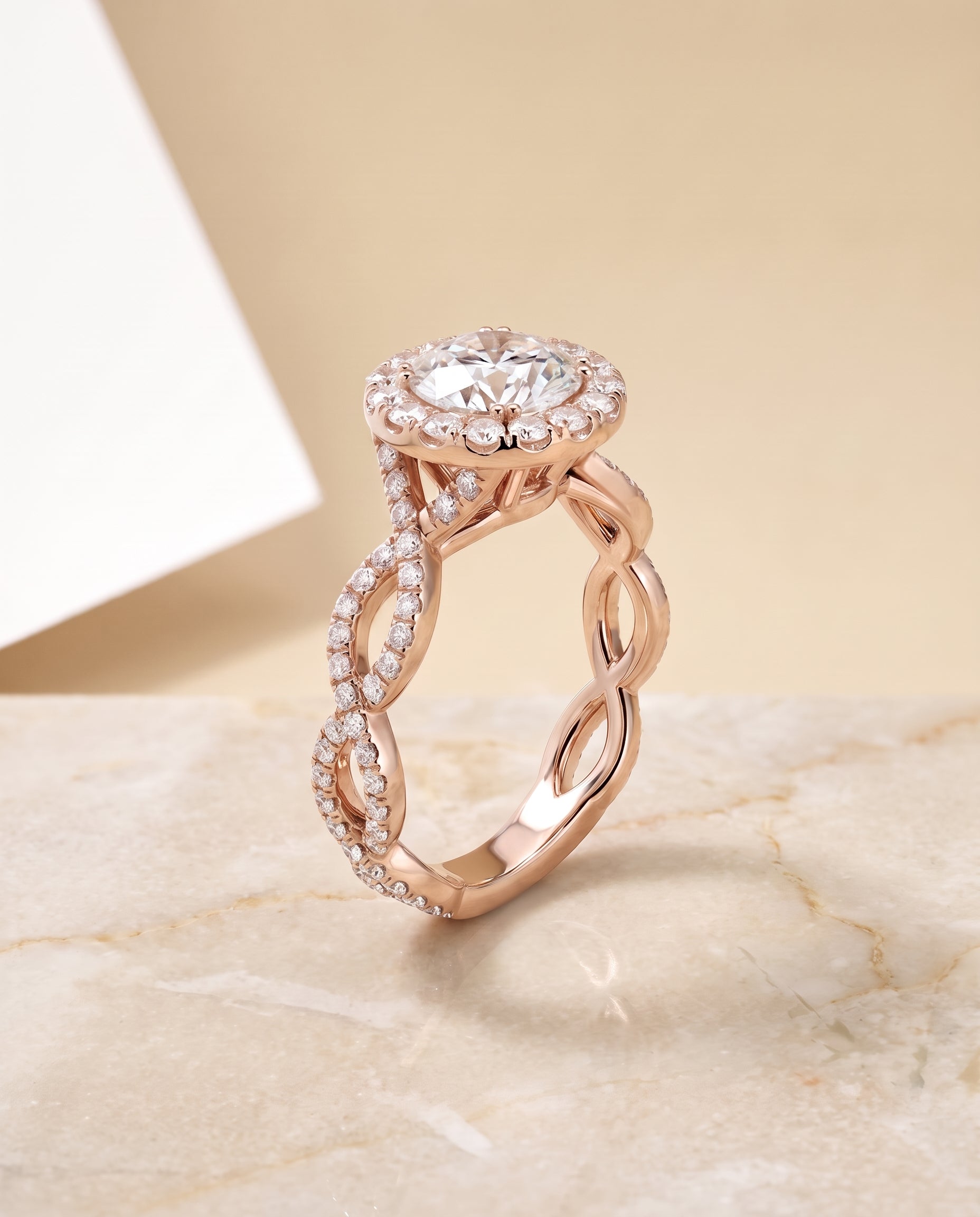 The Annie setting for round diamonds, made to order in 14K Rose Gold | RockHer