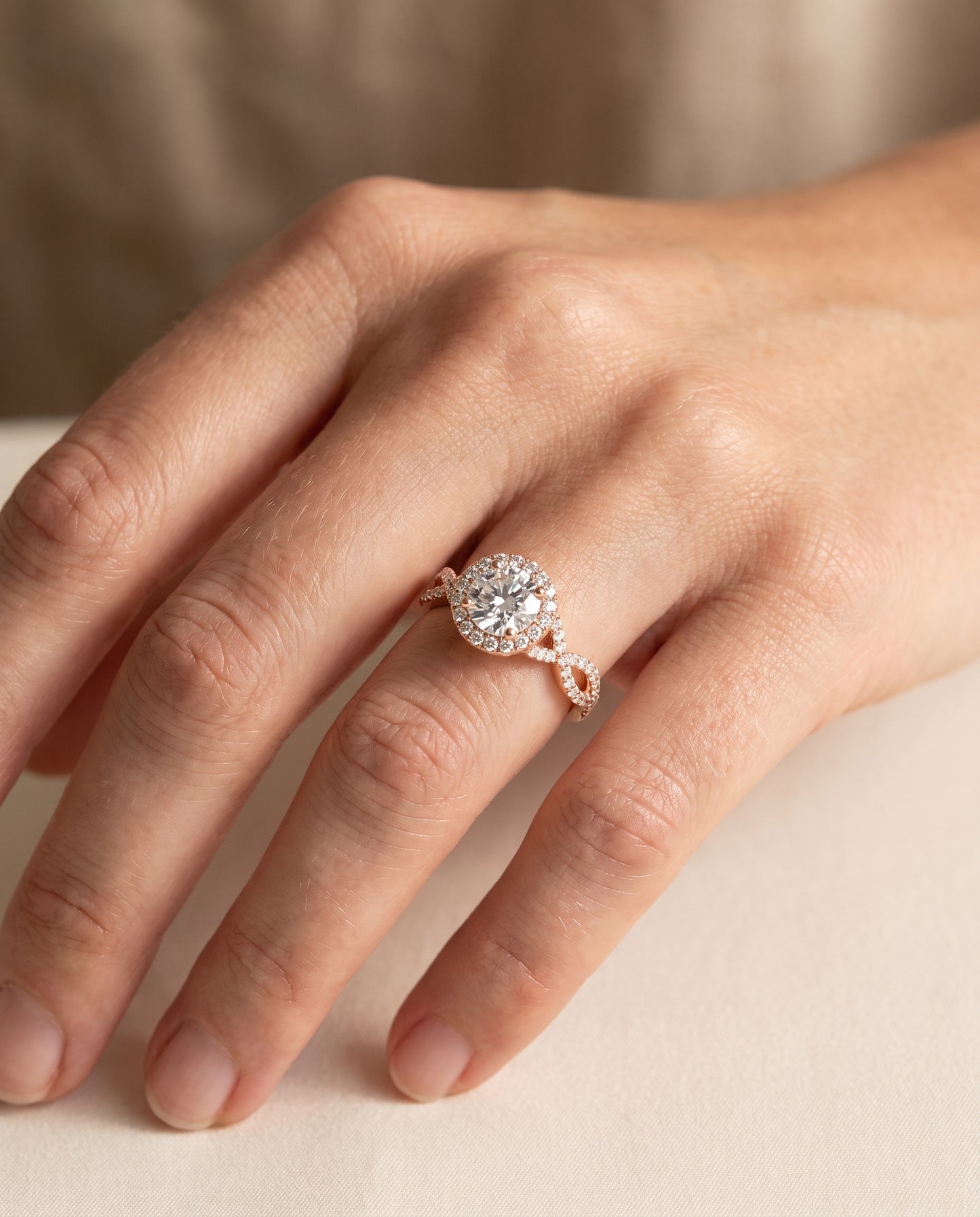 The Annie Halo Round Engagement Ring Setting in 14K Rose Gold