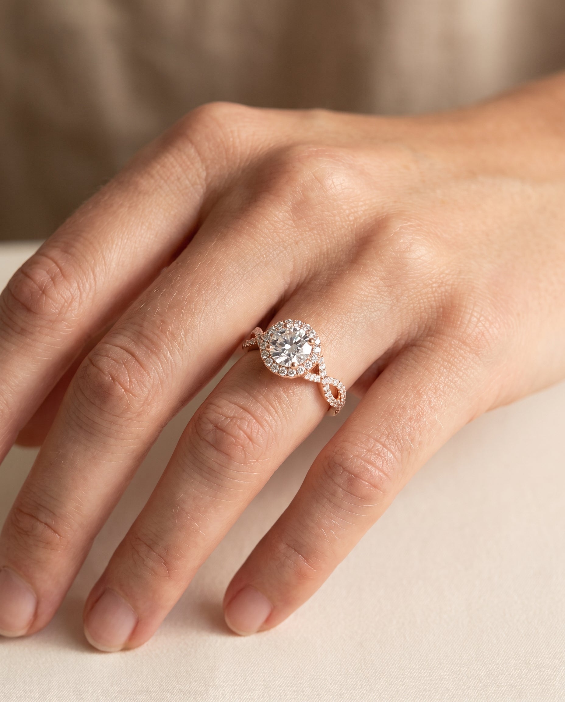 The Annie engagement ring setting in 14K Rose Gold, halo design | RockHer