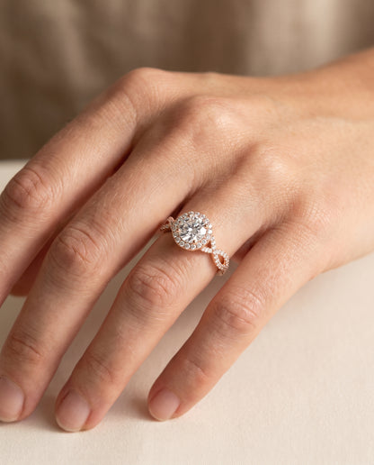 The Annie Halo Round Engagement Ring Setting in 14K Rose Gold