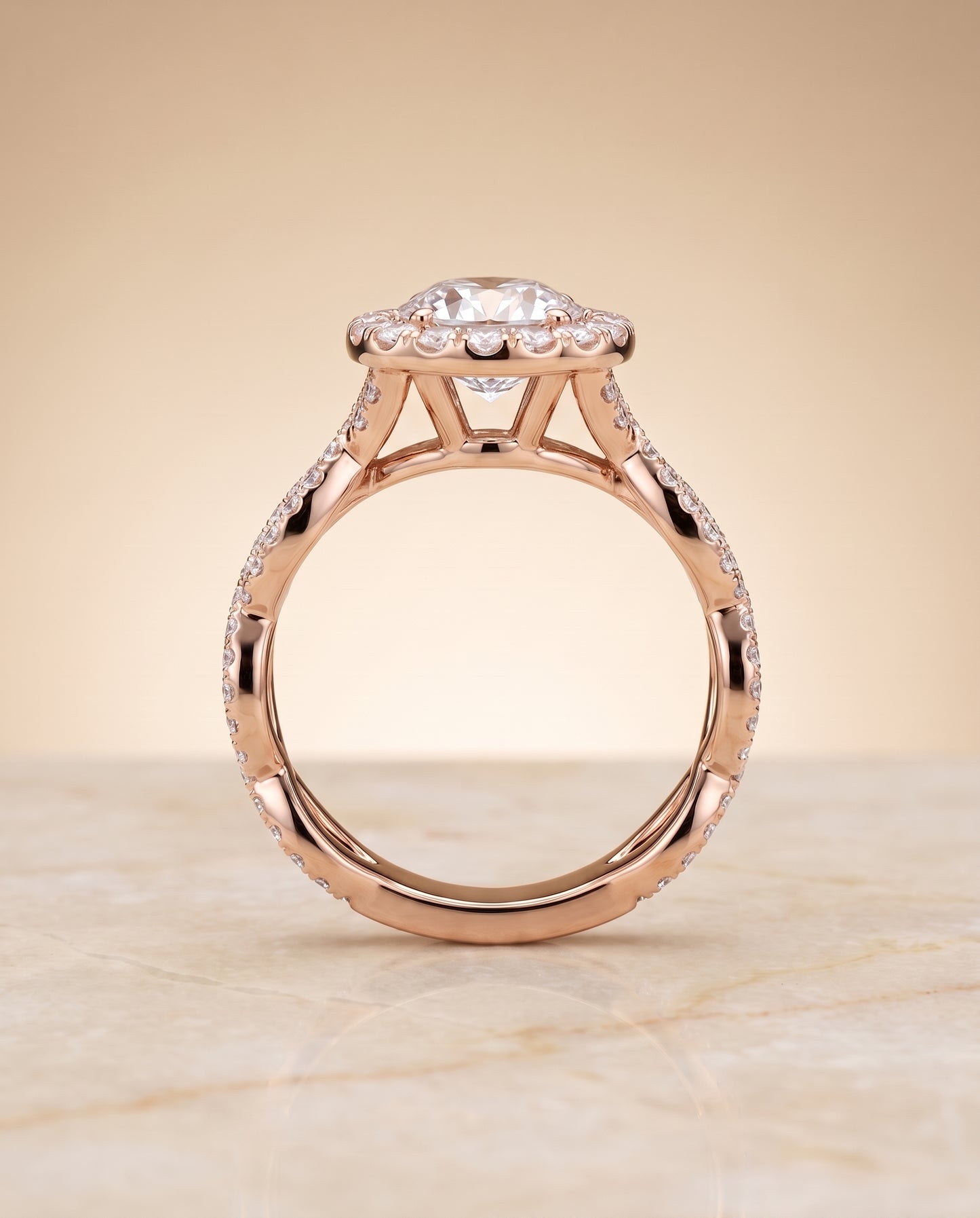 The Annie Halo Round Engagement Ring Setting in 14K Rose Gold