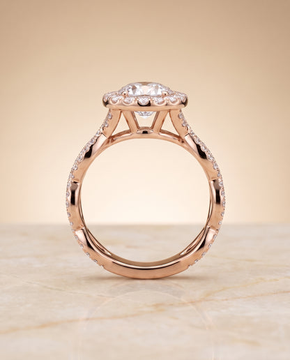 The Annie Halo Round Engagement Ring Setting in 14K Rose Gold