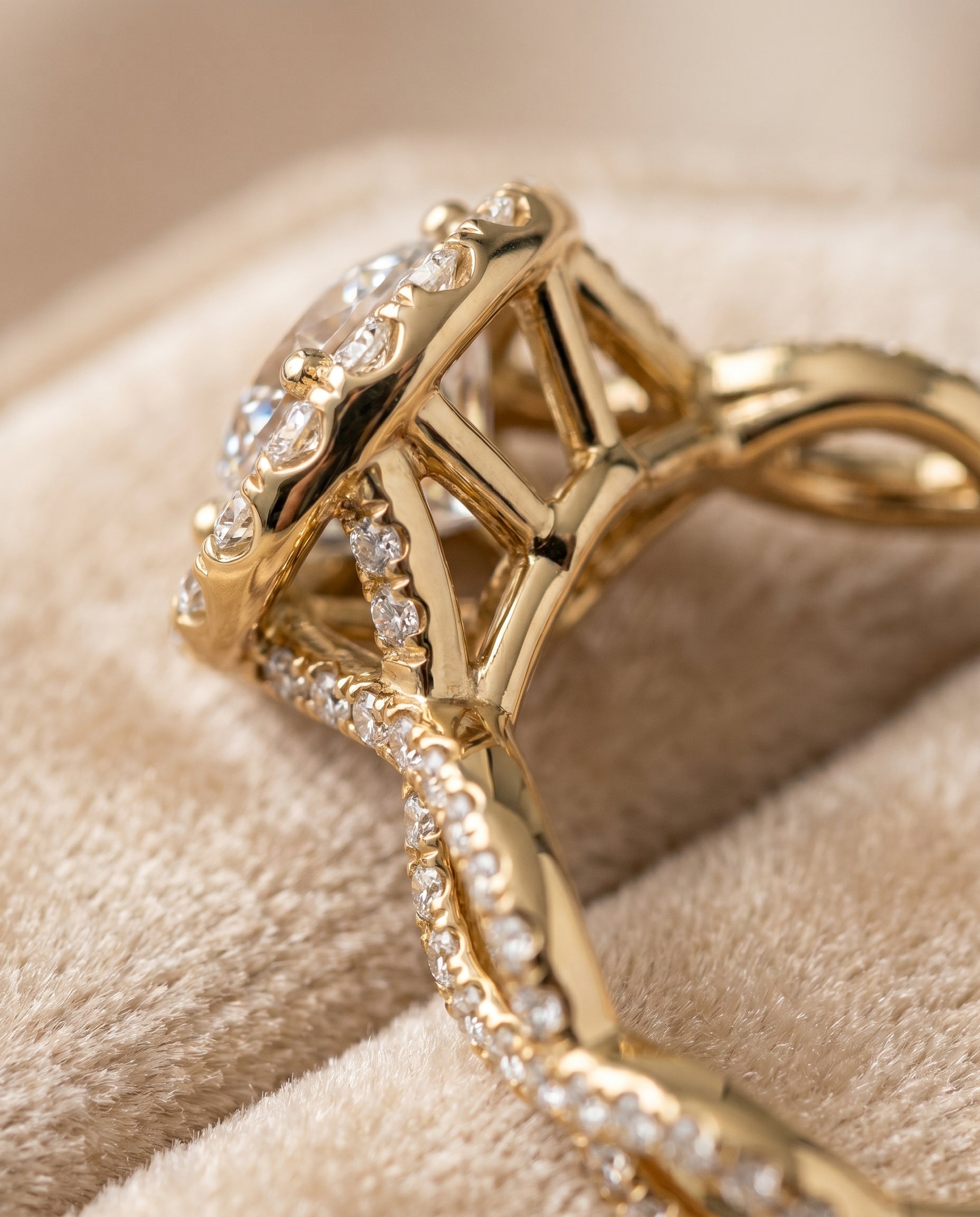 Annie Select Halo Round Lab Diamond Engagement Ring in 18K Yellow Gold, detail view | RockHer