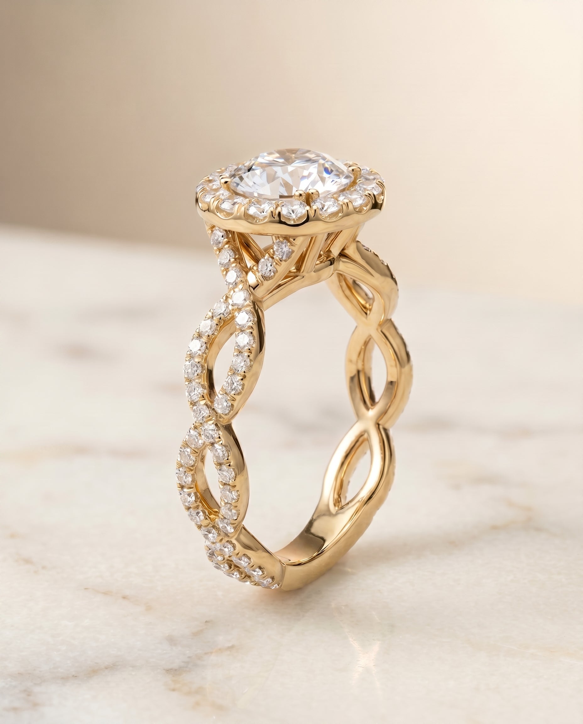 Annie Select Halo Round Lab Diamond Engagement Ring in 18K Yellow Gold, front view | RockHer