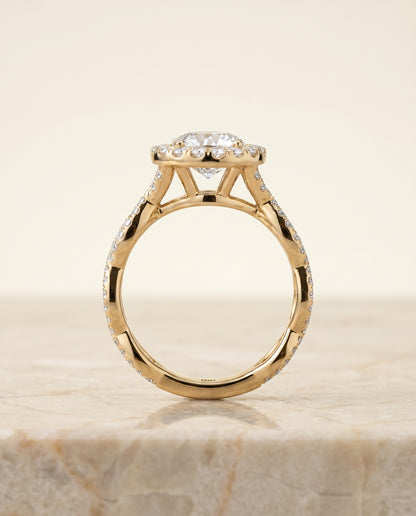 The Annie Halo Round Engagement Ring Setting in 18K Yellow Gold