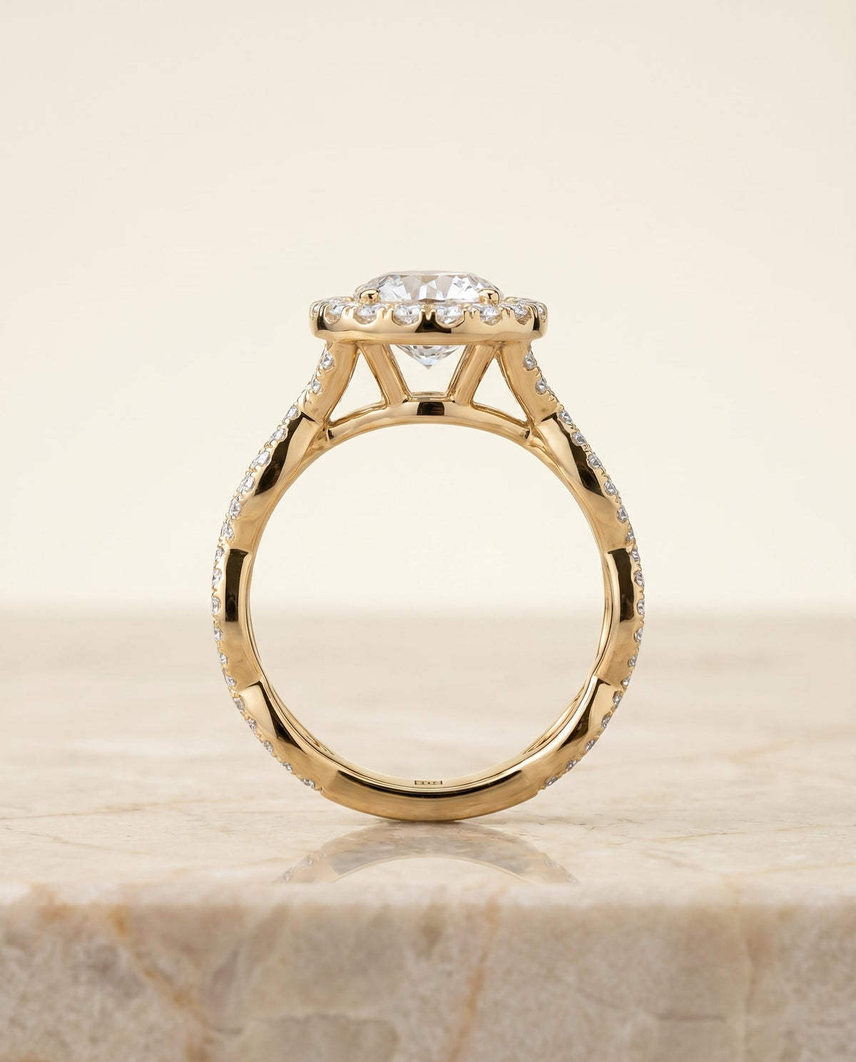 Annie Select Halo Round Lab Diamond Engagement Ring in 18K Yellow Gold, side view | RockHer