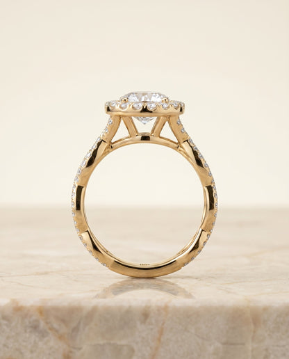 Annie Select Halo Round Lab Diamond Engagement Ring in 18K Yellow Gold, side view | RockHer