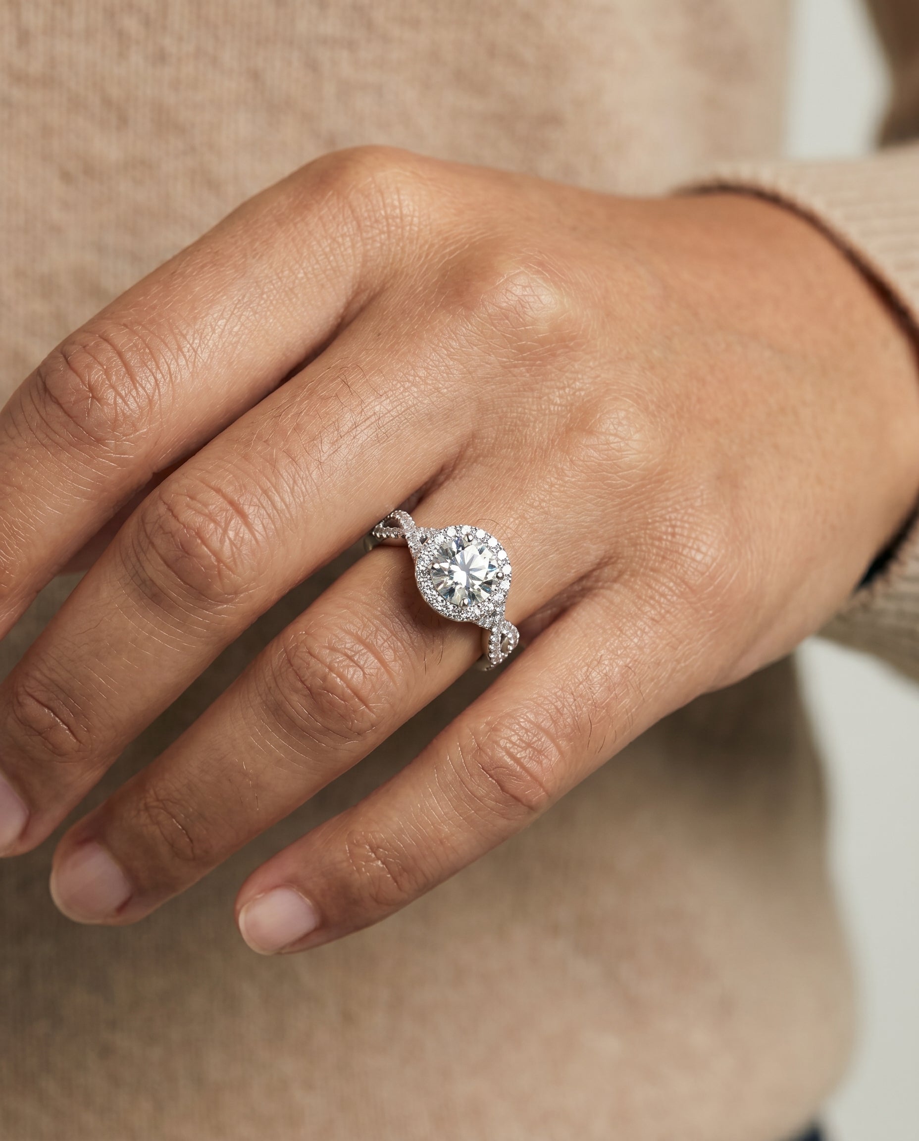 The Annie engagement ring setting in Platinum, halo design | RockHer