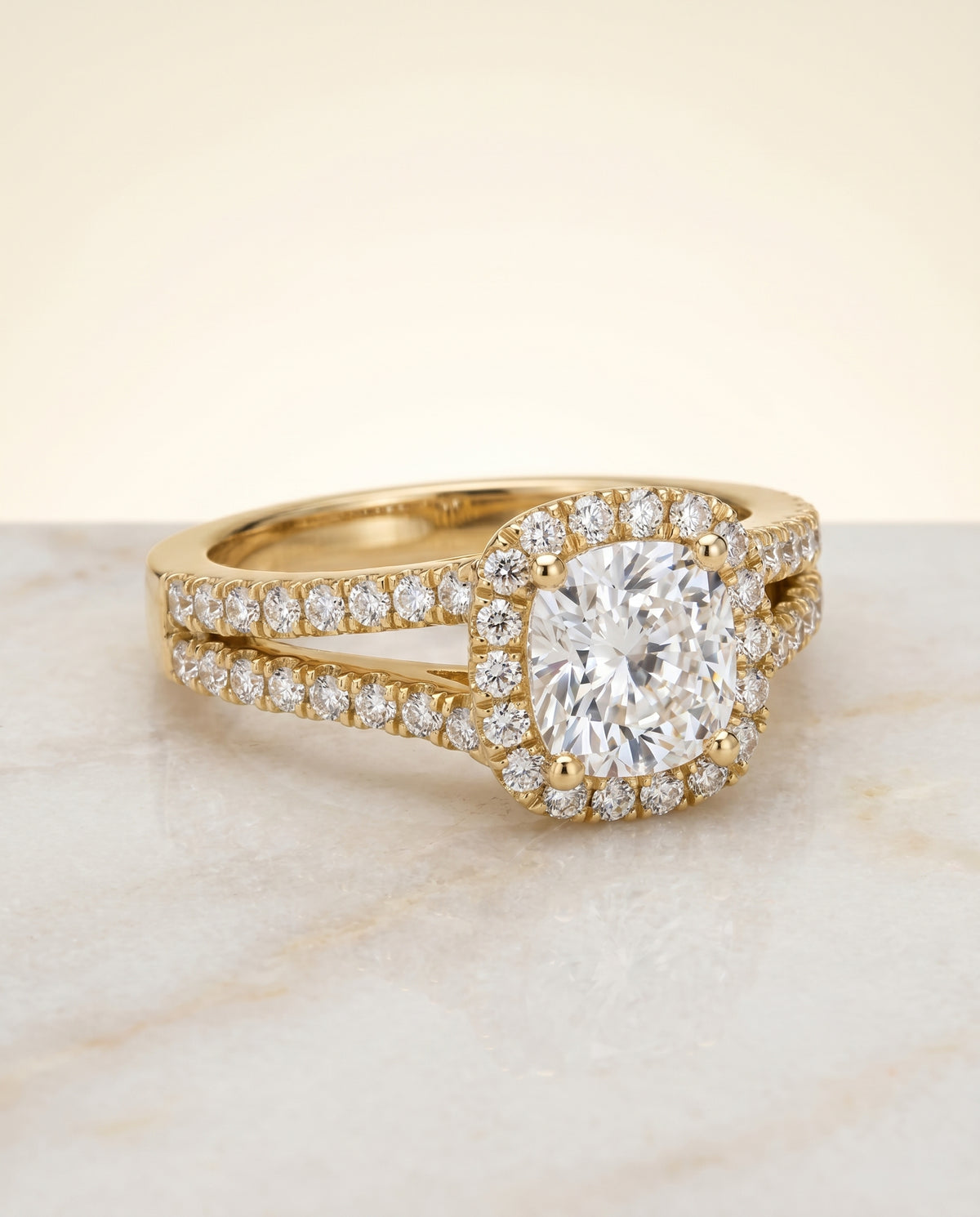 The Aretha cushion engagement ring setting in 18K Yellow Gold | RockHer