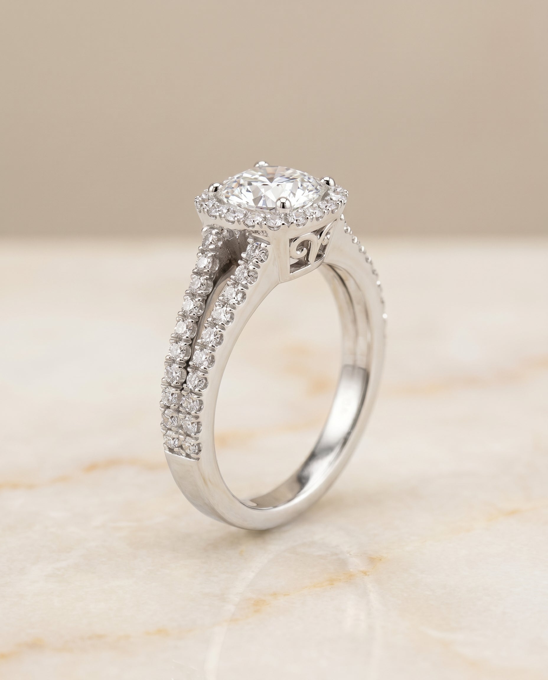The Aretha setting for cushion diamonds, made to order in Platinum | RockHer