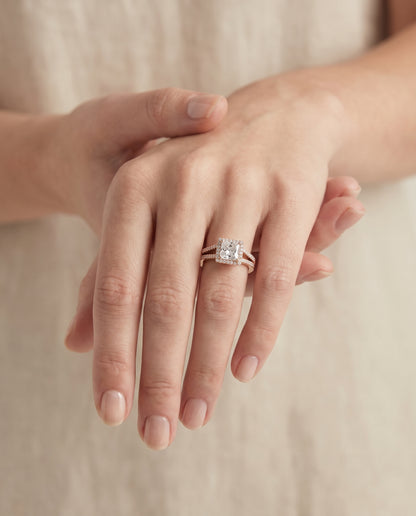 The Aretha Split Shank Pavé Halo Princess Cut Engagement Ring Setting in 14K Rose Gold