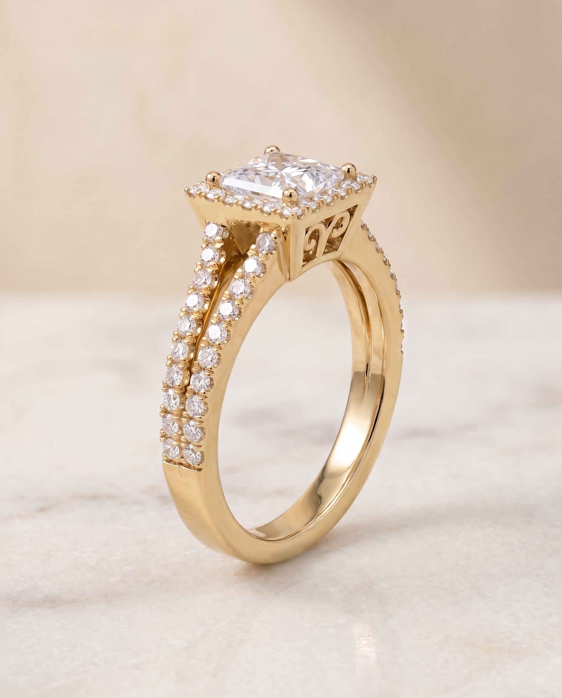 The Aretha setting for princess diamonds, made to order in 18K Yellow Gold | RockHer