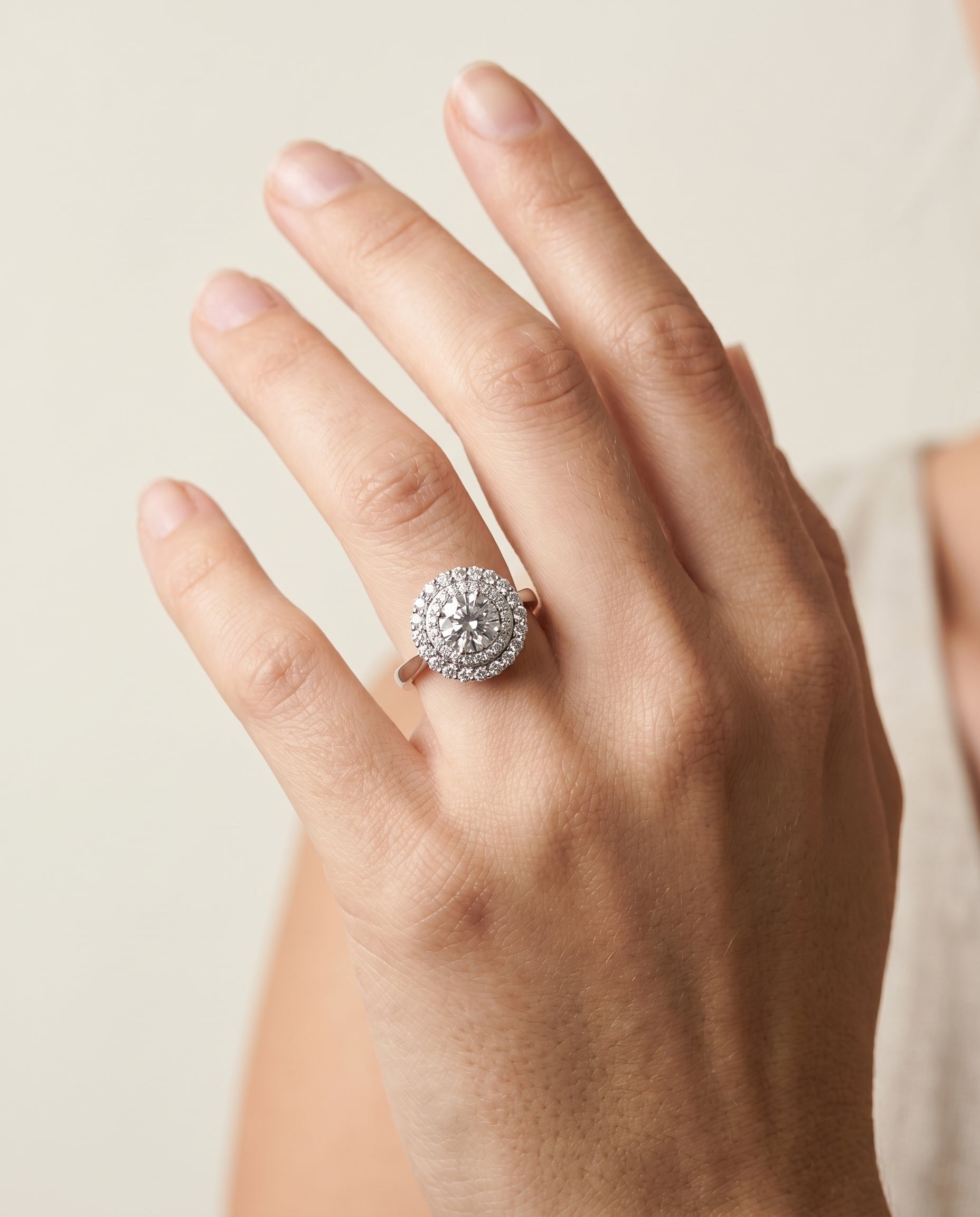 The Arietta engagement ring setting in Platinum, double halo design | RockHer