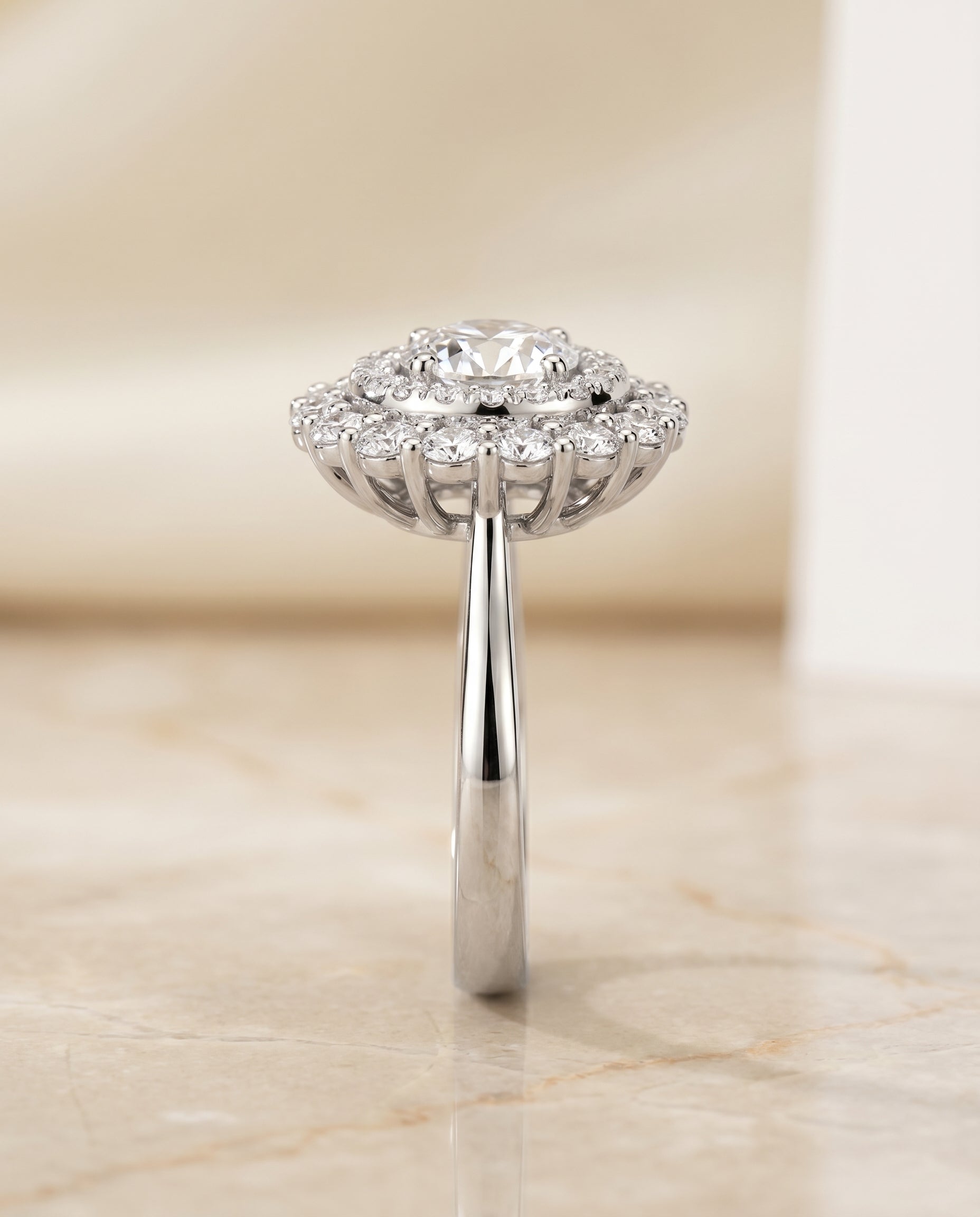 The Arietta double halo engagement ring setting, shown in Platinum | RockHer