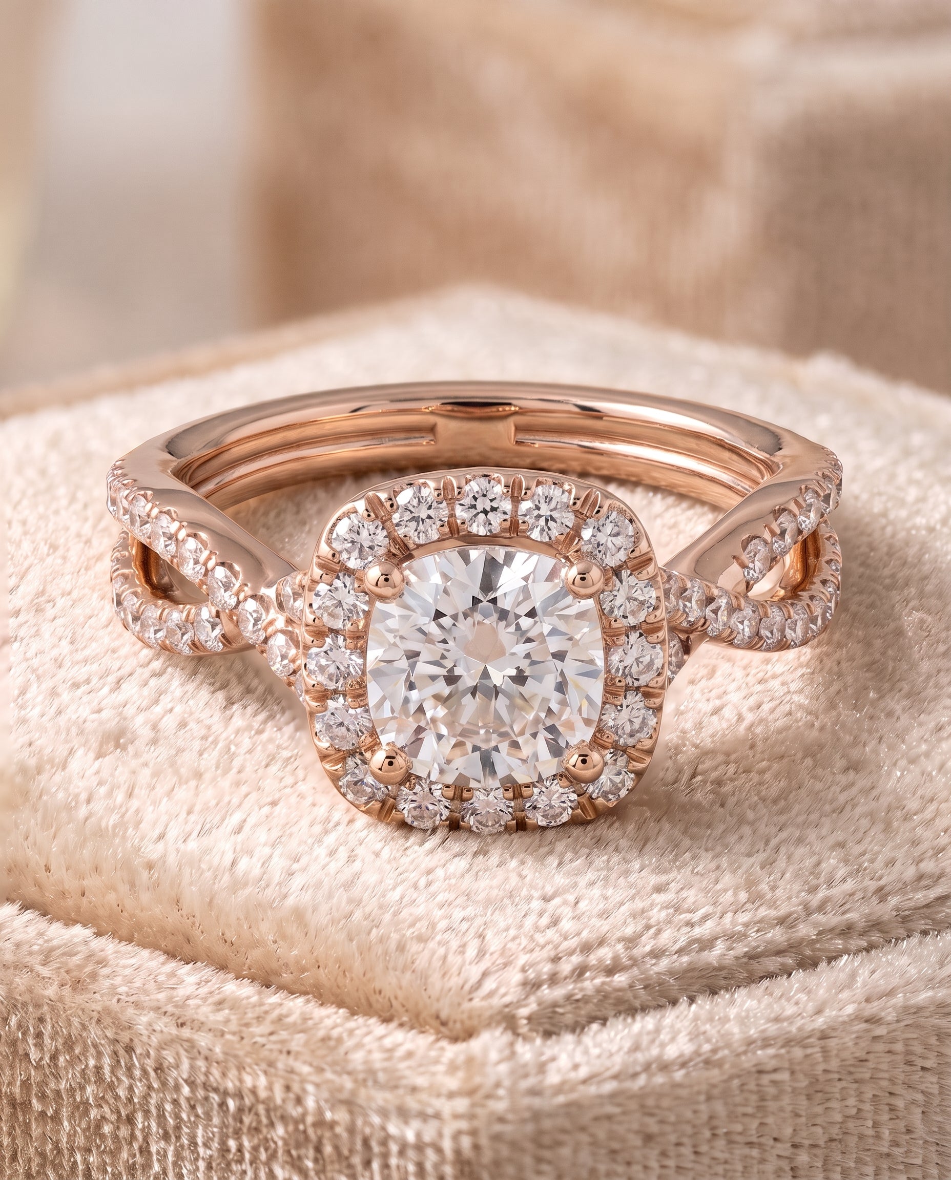 14K Rose Gold band of The Audra cushion engagement ring setting | RockHer