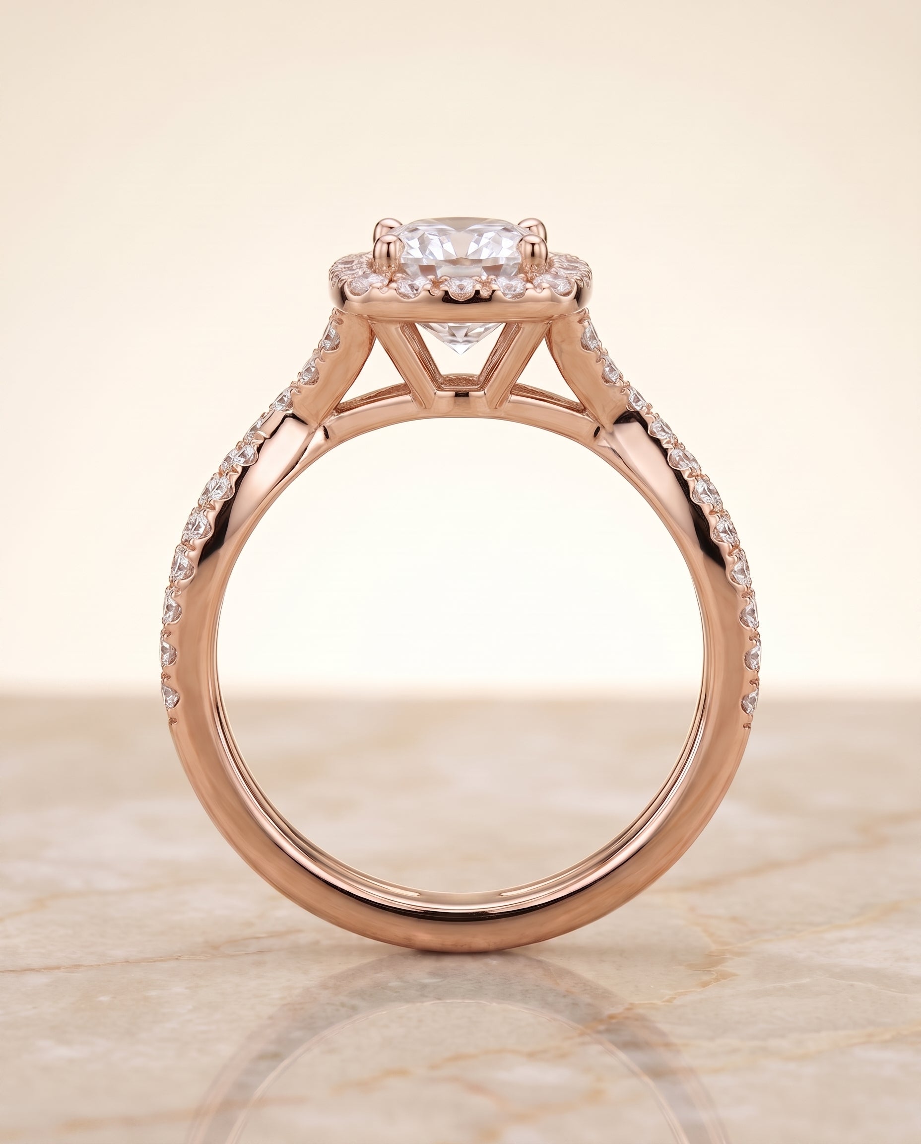 The Audra setting for cushion diamonds, made to order in 14K Rose Gold | RockHer