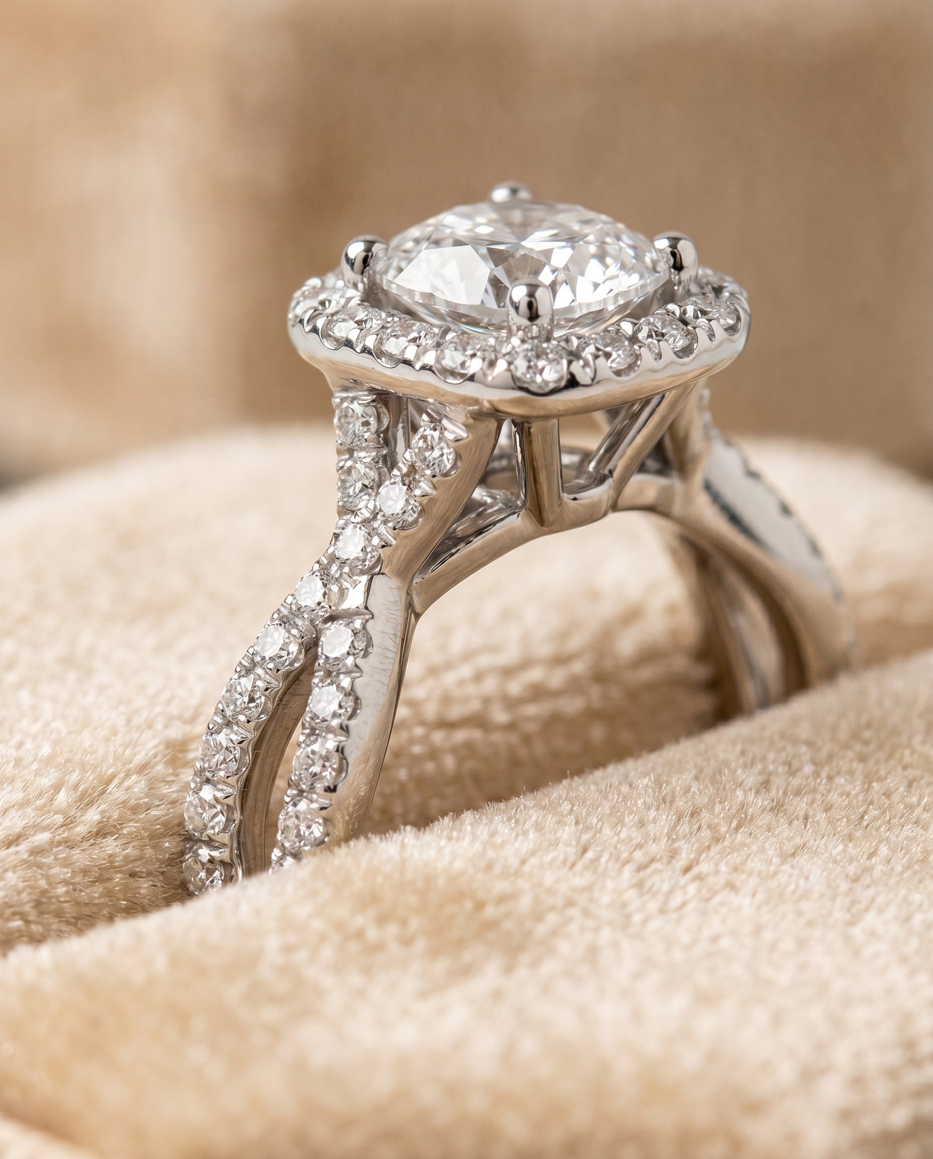 Platinum band of The Audra cushion engagement ring setting | RockHer