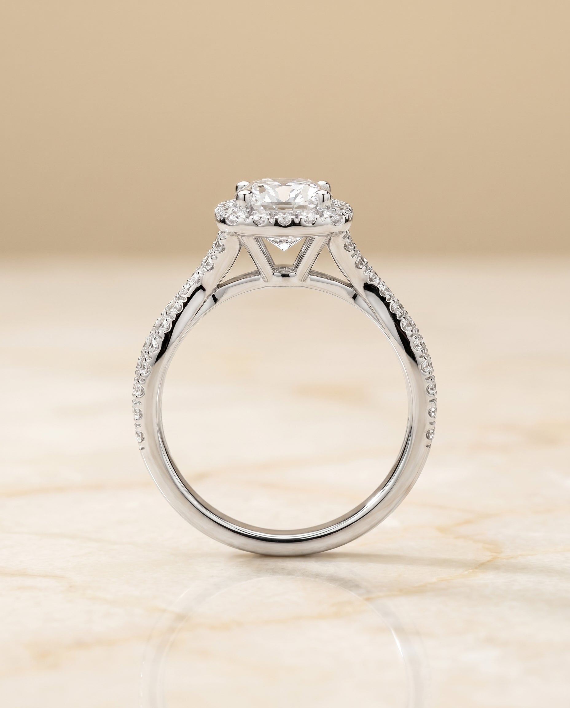The Audra setting for cushion diamonds, made to order in Platinum | RockHer