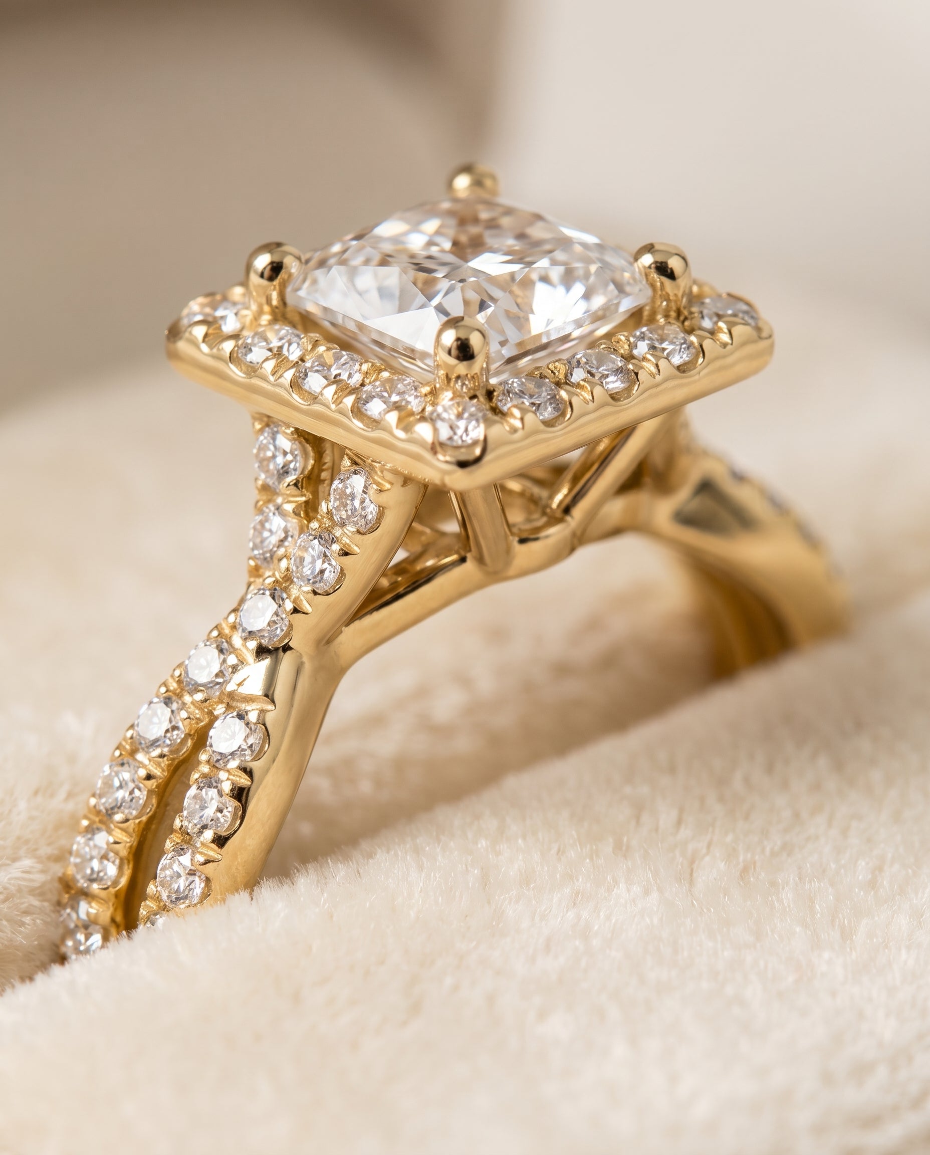 18K Yellow Gold band of The Audra princess engagement ring setting | RockHer