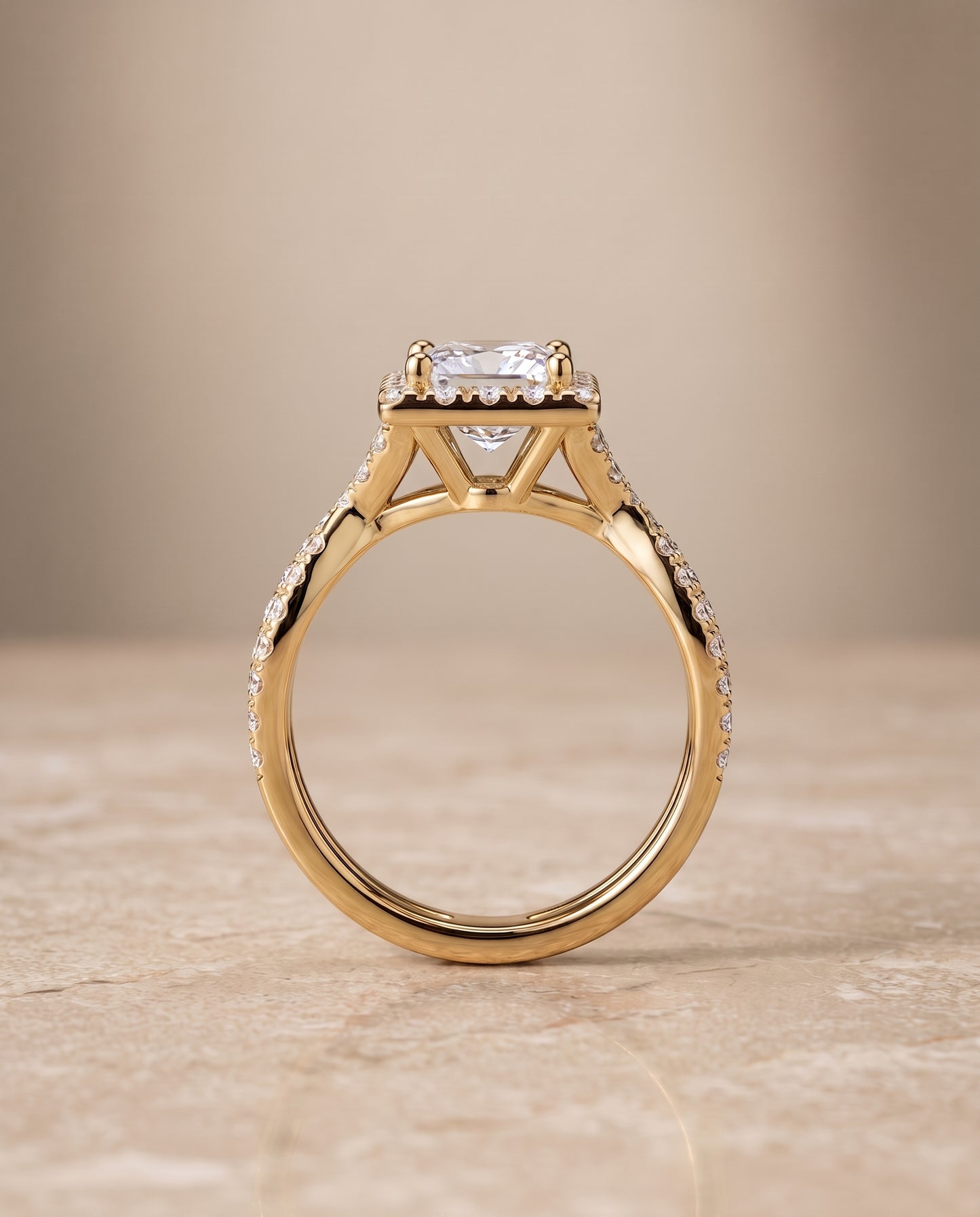 The Audra Twisted Scalloped Pavé Halo Princess Cut Engagement Ring Setting in 18K Yellow Gold