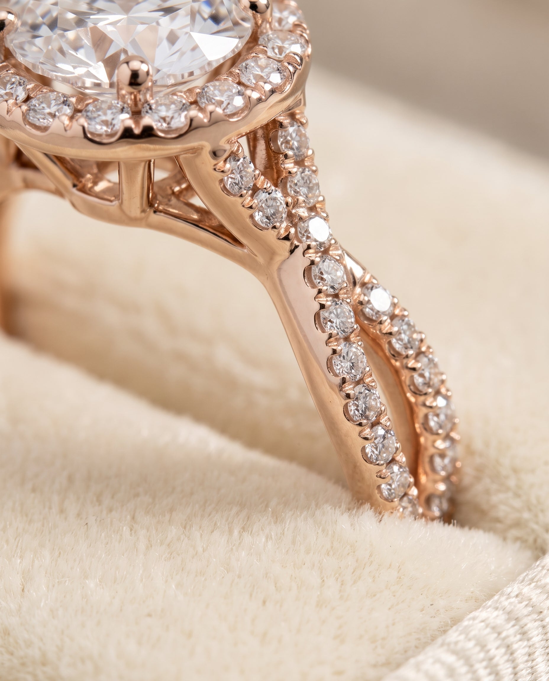 14K Rose Gold band of The Audra round engagement ring setting | RockHer