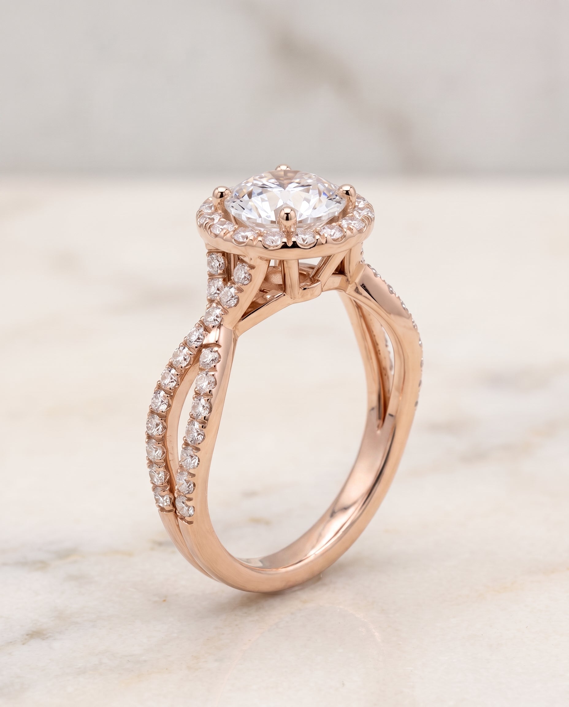 The Audra setting for round diamonds, made to order in 14K Rose Gold | RockHer
