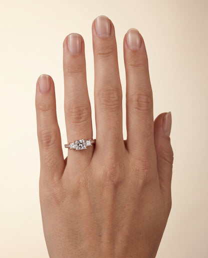 The Avery Channel Pavé Three Stone Princess Cut Engagement Ring Setting in 14K Rose Gold