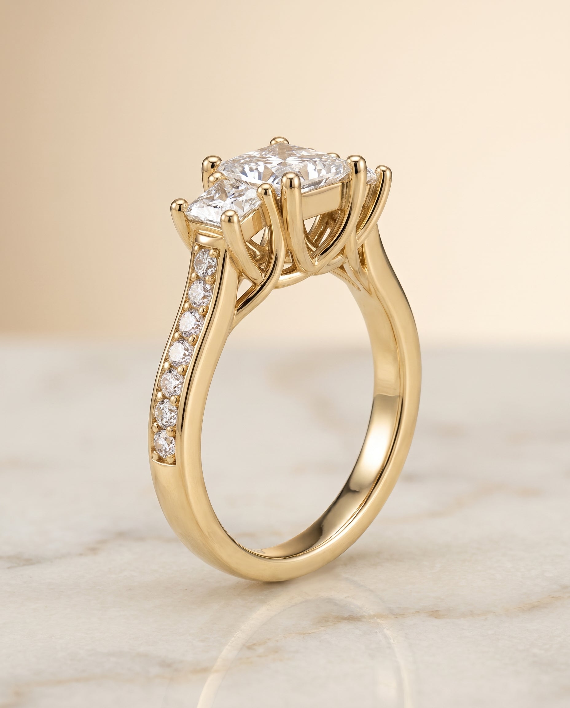Channel Pavé Three Stone styling on The Avery princess engagement ring setting | RockHer