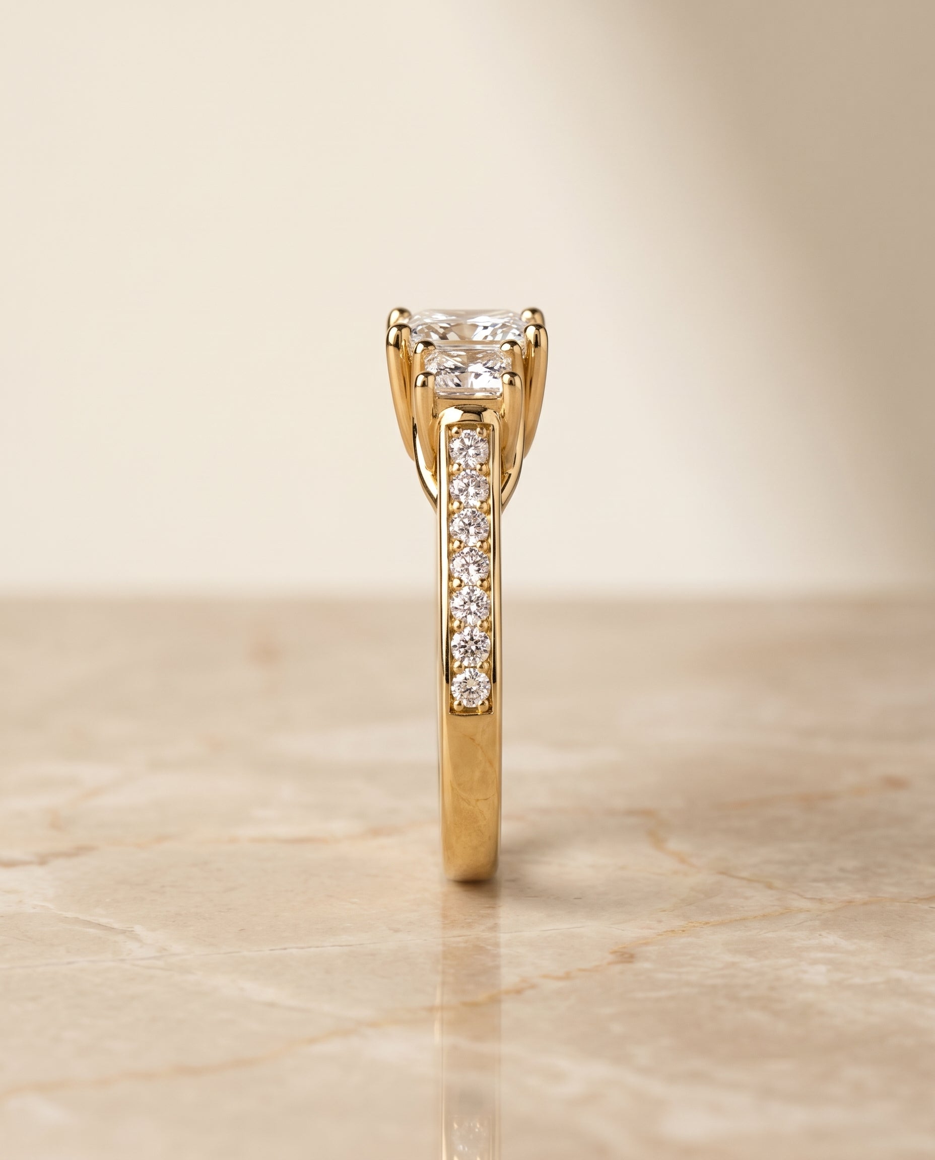 The Avery setting for princess diamonds, made to order in 18K Yellow Gold | RockHer