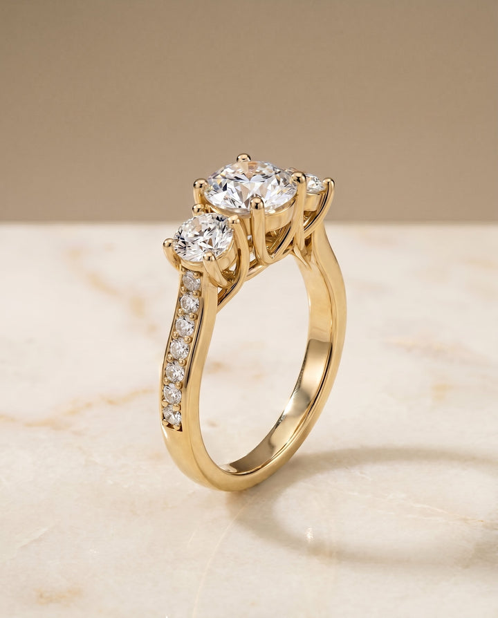The Avery Select Three Stone Engagement Ring with Lab Diamond in 18K Yellow Gold - view 4