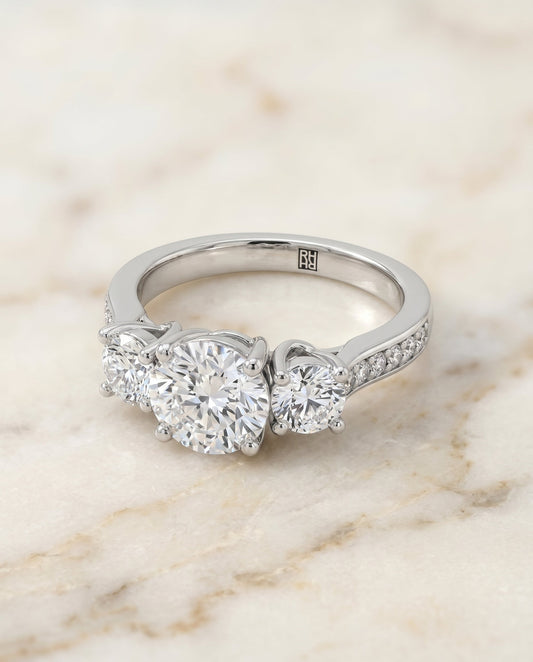 The Avery Select Three Stone Engagement Ring with Lab Diamond in Platinum - view 1