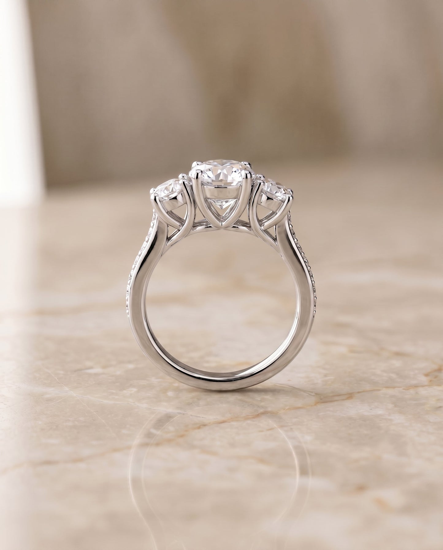 The Avery Select Three Stone Engagement Ring with Lab Diamond in 18K White Gold - view 5