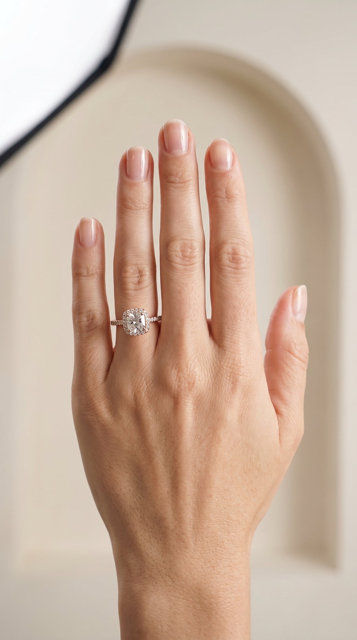 The Bianca Classic Prong Halo Cushion Cut Engagement Ring Setting in 14K Rose Gold