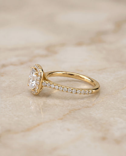 The Bianca Classic Prong Halo Cushion Cut Engagement Ring Setting in 18K Yellow Gold