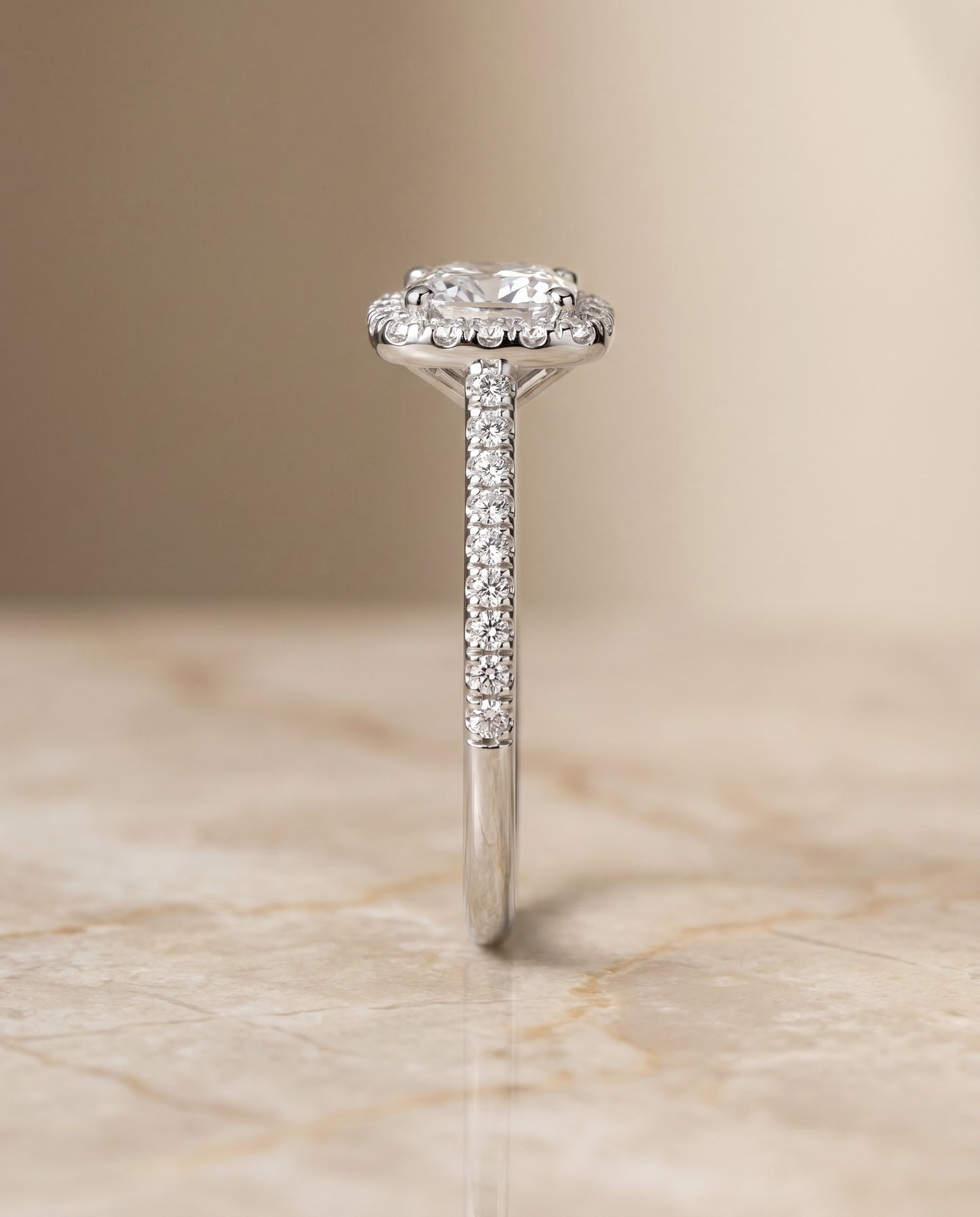 The Bianca Classic Prong Halo Cushion Cut Engagement Ring Setting in Platinum
