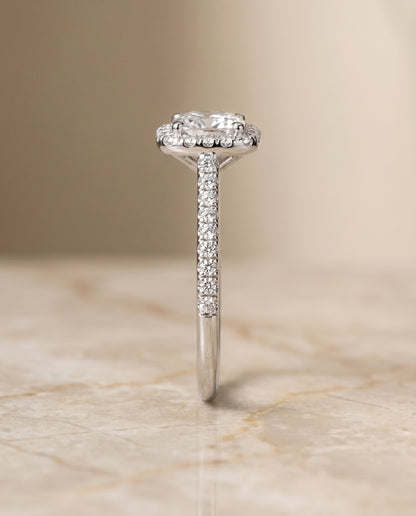 The Bianca Classic Prong Halo Cushion Cut Engagement Ring Setting in Platinum