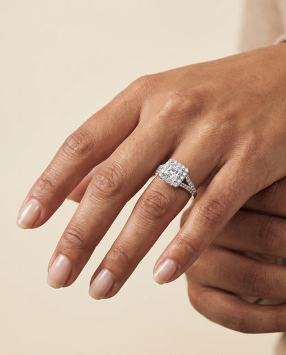 The Billie Prong Halo Split Shank Princess Cut Engagement Ring Setting in Platinum