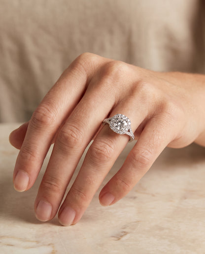 The Billie Prong Halo Split Shank Round Engagement Ring Setting in Platinum